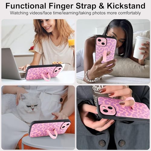 Coque iPhone 13 léopard rose avec dragonne et béquille pour protection antichoc - 5