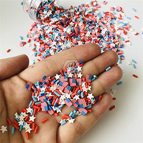 2Ozs /Pack 3D American Flag White Star Red Sugar Granules Mixes Slices Supplies Polymer Soft Clay Diy Decoration For Nail Art Slime Kit Diy Cake Dessert Simulation Food Rt-Usflag #TOP3