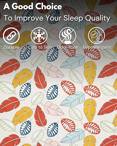 Image of King Size Leafs Bedsheet Cotton Elastic Fitted, Double Bed Sheet with Pillow Covers, Fitted Bedsheets King Size 78 X 72 Glace Cotton, 300-350 Tc, Fits Upto 6 Inches, Orange