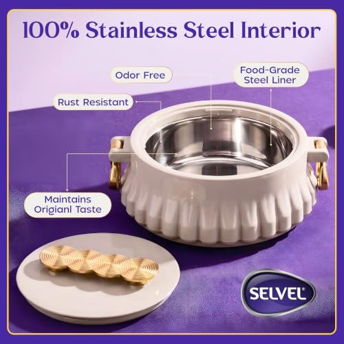 Image of SELVEL Bello Insulated Casserole 1700ml for Roti & Chapati, Stainless Steel Inner Hot Case, BPA Free Hot Pot, Keeps Food Hot & Fresh (Cloud Cream, 1700 ml)