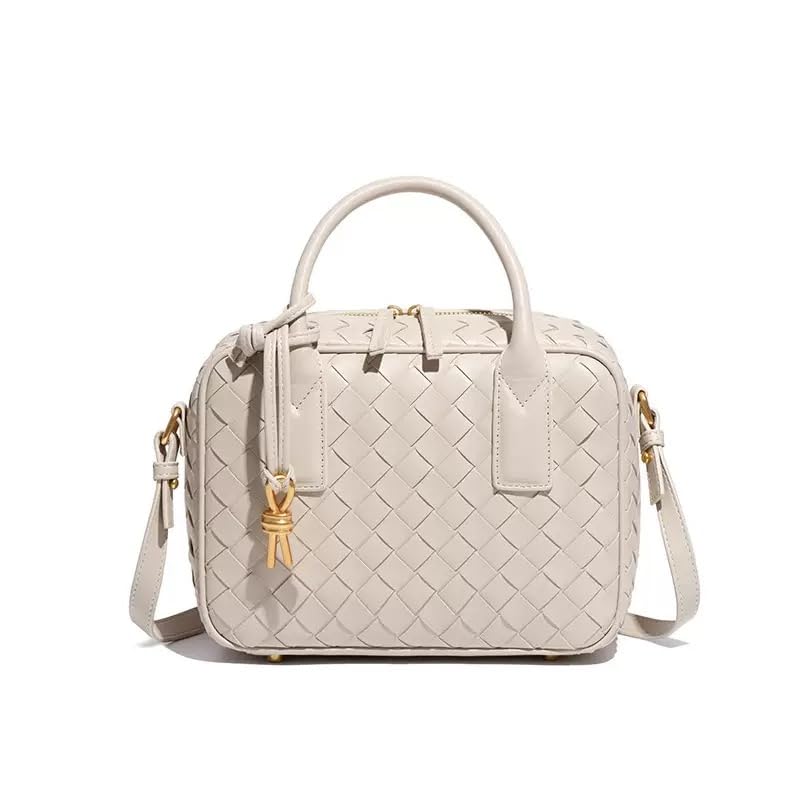 Image of Women's Handmade Woven Top-handle Bag Fashion Leather Shoulder Handbag Crossbody Purse Woven Purse for Women