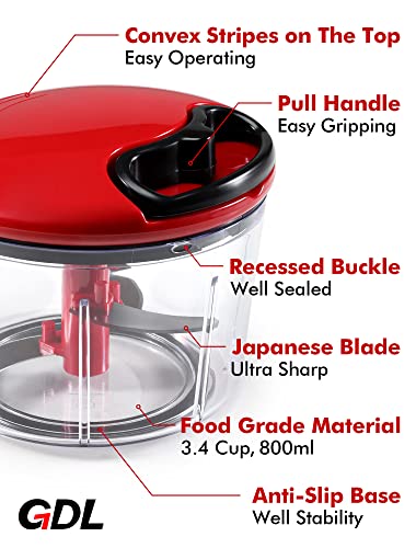 Food Chopper, Pull Onion Chopper Dicer, Hand Powered Food Chopper, Fast Cutting Hand Chopper Mincer For Oinon, Garlic, Nut, 3.4 Cups 0.8L, Red #TOP5