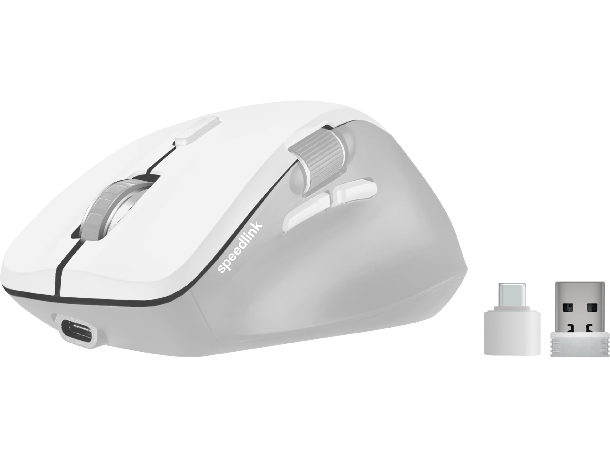 Speedlink Libera Silent Bluetooth & Wireless USB Mouse – quiet click, rechargeable battery, thumb scroll wheel, 1 Bluetooth profile, 1x USB-A & 1x USB-C 2.4GHz profile, 3200 DPI, ergonomic, white