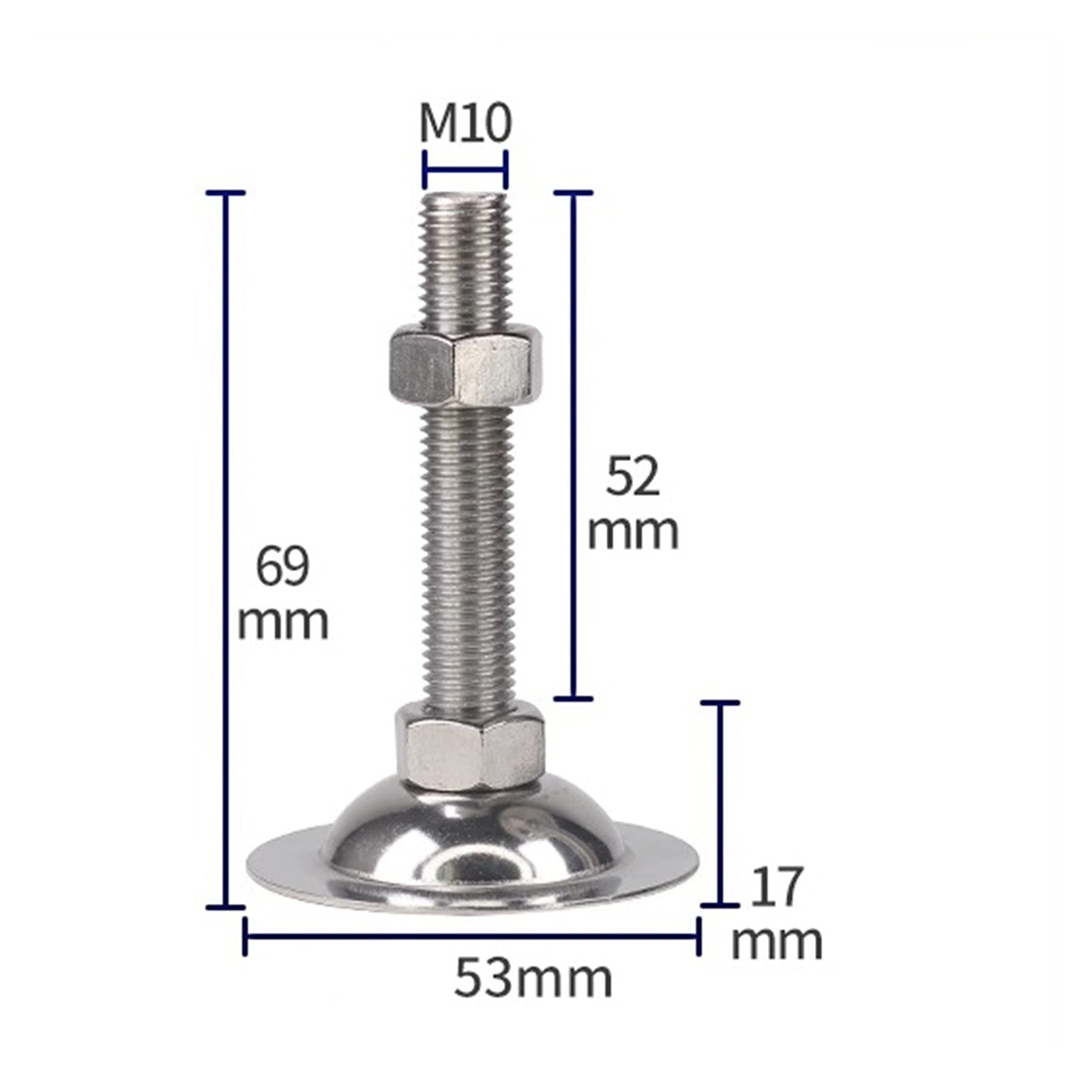Piedino di livellamento, Piedini Regolabili for livellamento, Adatti for mobili, macchinari e Attrezzature, 8 Pezzi(D53*m8*100mm)