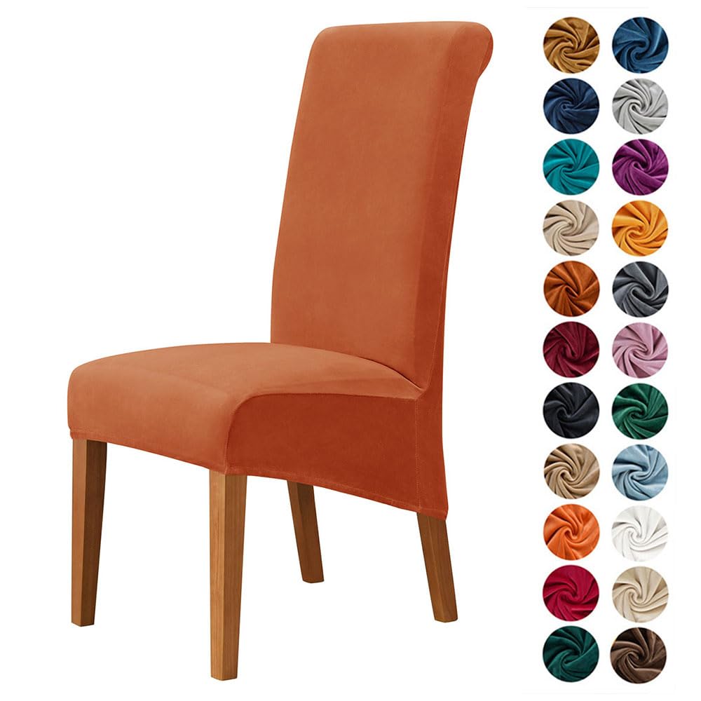Highdi Housse de Chaise Salle à Manger Mariage Extensible Couleur Unie Velours, Lot de 1/2/4/6 Housses Lavable Stretch Haut Dossier Chaises Protecteur Couverture (6 pièces,Orange Sombre)