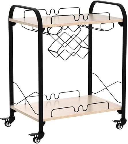 Miniatura 4 de Jubao Bar Carts for The Home, 2-Tier Mobile Bar Serving Cart with Wine Racks and Glasses Holders, Wine Cart on Wheels, Beverage Small Bar Cart for