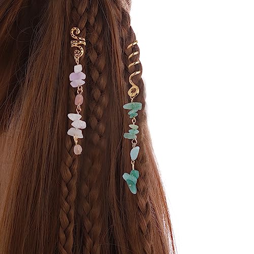 FRDTLUTHW Colored Natural Stone Pendant Hair Jewelry for Braids, Crystal Dreadlock Accessories for Women(pack of 6)3