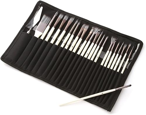 Miniatura 2 de LMMDDP - Juego de 24 pinceles de nailon con mango de madera para acuarela raspador cepillo para frotar bricolaje pintura acrílica al óleo