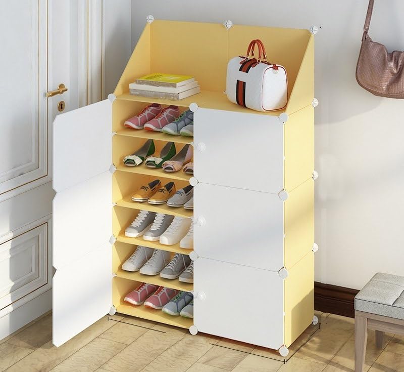 Homeland Shoe Rack Portable Shoe Rack Organizer/Multi-Purpose Shelf Storage Cabinet Stand Expandable for Heels, Boots, Slippers Plastic and Folding Shoe Rack (12-SHELF-6-DOOR, Yellow)-image-21