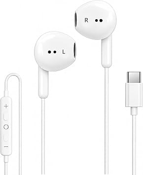USB C Headphones Earphones Earbuds Wired Noise Isolating with Built-in Microphon Volume Control HiFi Stereo In-Ear Plug in Headset Compatible with iPhone 15/16 Pro Max/16 Plus/S23/S24
