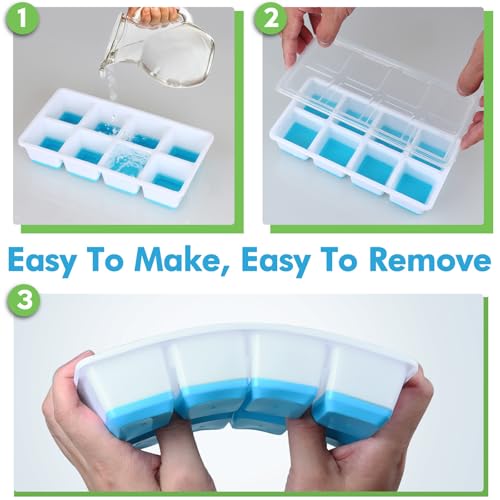 Stampo Ghiaccio Grande, JRISBO Set 2 Stampi con Coperchio per Cubetti Ghiaccio Silicone senza BPA, Formine Cubi Ghiaccio Forma Vaschette Ice Cube Tray per Cocktail Birra Whisky (Blu) - immagine 6