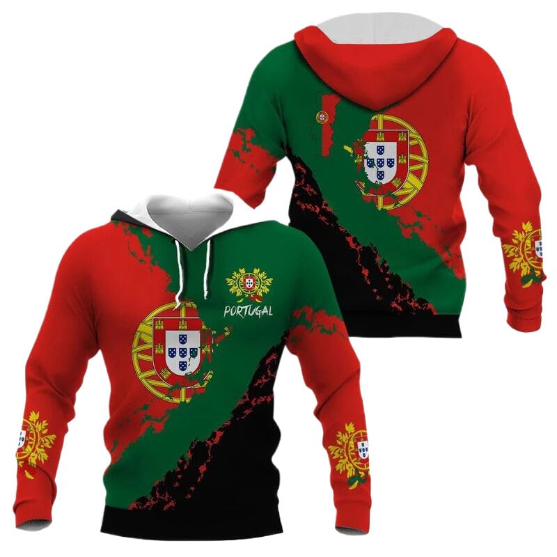 KETAFOUND Sweat À Capuche Imprimé Drapeau du Portugal 3D pour Homme Et Femme - Sweat-Shirt Unisexe avec Poche, Pull À Capuche À Manches Longues, Haut Surdimensionné...