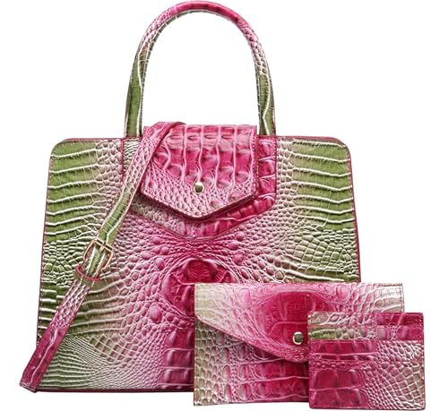 Image of Makcr Joacbv Women Embossed Pattern Satchel Handbags Wallet 3 pcs Set Crossbody Tote Top Handle Vegan Leather Ladies Bag | Embossed Pattern
