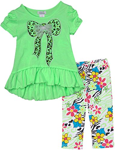 Image of ToBeInStyle Girl's 2 Piece Outfit Top & Leggings Set Casual Graphic Shirt Capri Pants