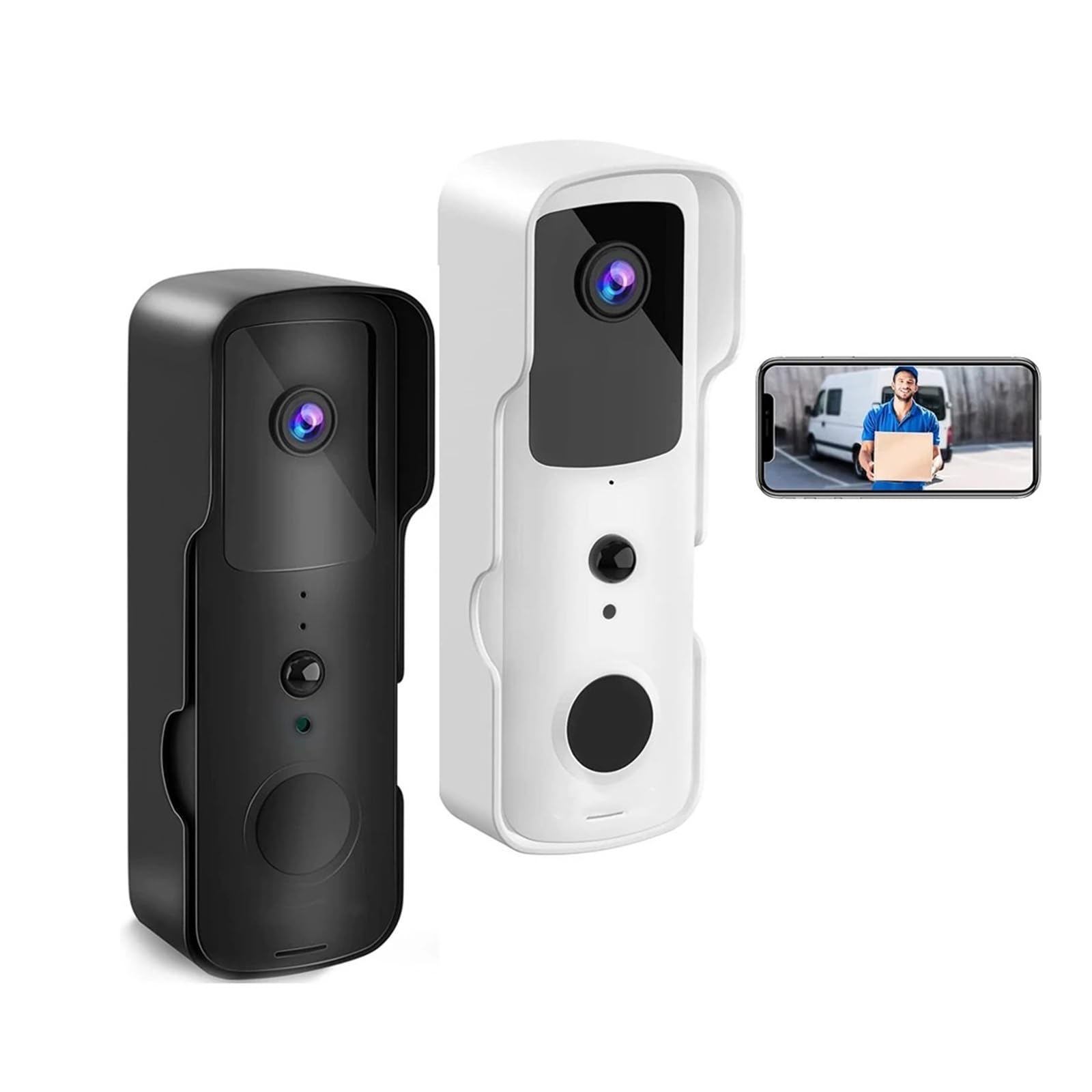 Video Citofono, Campanello video WIFI 1080P Campanello intelligente Campanello con telecamera di sicurezza wireless Campanello con rilevamento del movimento PIR(White)