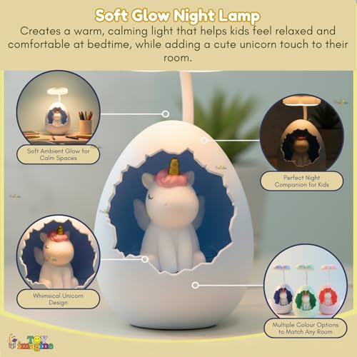 Image of Toy Imagine Rechargeable LED Study Lamp for Kids | Cute Egg Table Lamp & Night Lamp for Kids Bedroom, Soft Eye-Care Lighting