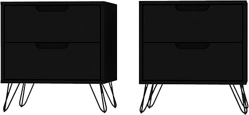 Manhattan Comfort Rockefeller Mid Century - Mesita de noche para dormitorio (2 cajones), color negro disponible en Yaxa Colombia