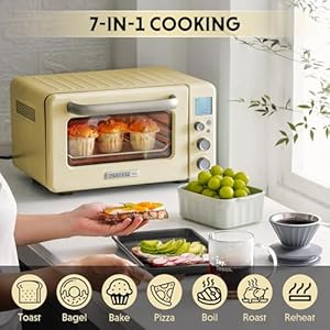 BUYDEEM T103 Countertop Toaster Oven 12QT, No Pre-Heat Needed, 7 Cooking Modes, Retro Mini Toaster Oven with Grill Rack and Baking Tray, Mellow Yellow BUYDEEM T103 Countertop Toaster Oven 12QT No Pre Heat Needed 7 Cooking Modes Retro Mini Toaster Oven with Grill Rack and Baking Tray Mellow Yellow