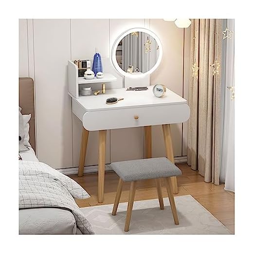 Qwerjkl Cofres de Almacenamiento de Pared, Organizador de Pared Flotante con Espejo Iluminado y 2 cajones, gabinetes de Almacenamiento Colgantes, Mesa de Trabajo, Escritorio de computadora, Escritor