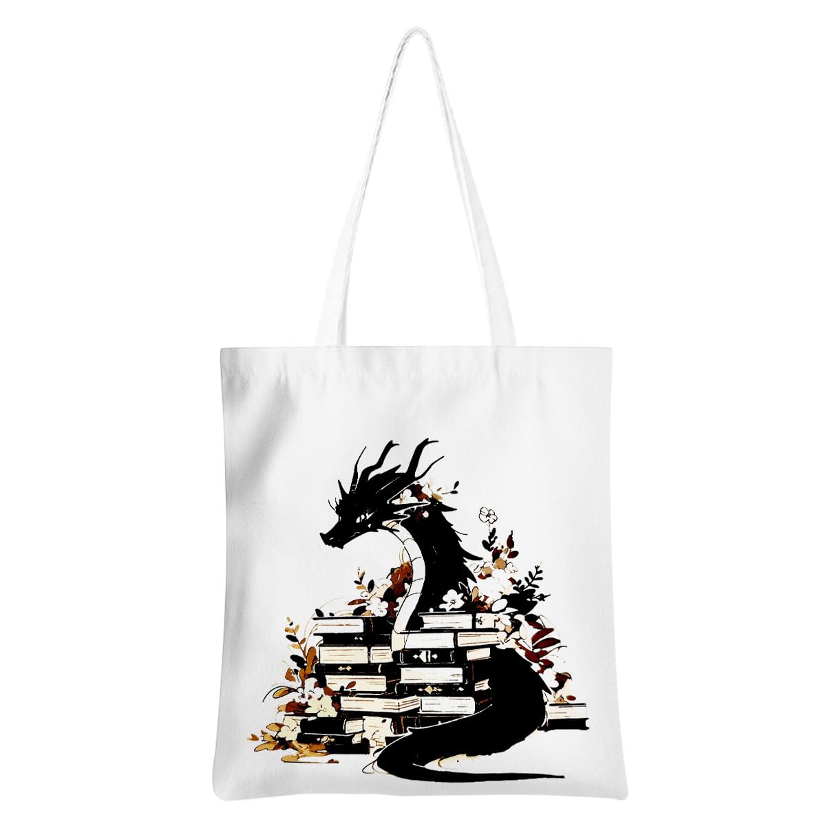 Wenboco Book Lovers Fantasy Reusable Grocery Bags, Beach Tote Dragon Bookworm Gift, Book Club Bag
