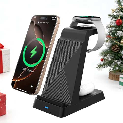 2026 3 in 1 Charging Station Fast Charging for iPhone,Wireless Charger for iPhone 17 16e 16 15 14 13 12 11 X Pro Max & Apple Watch - Wireless Charging Station for AirPods 4 3 2 Pro