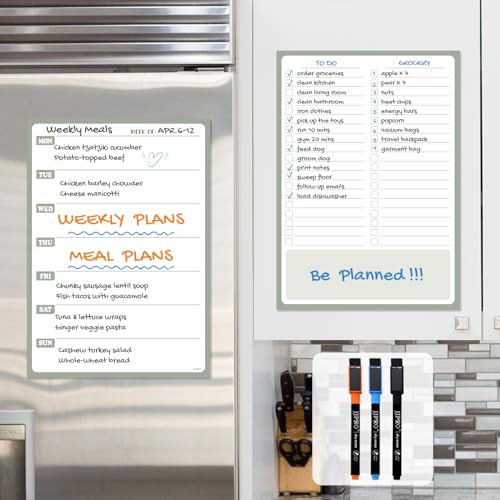 JJPRO Non-Magnetic Dry Erase Weekly Calendar for Fridge,Reusable Weekly Meal Planner and to Do List Whiteboard Bundle-Starts Monday,8.5