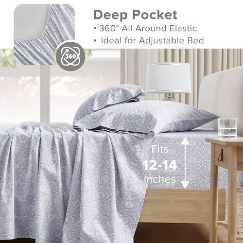 Image of Comfort Spaces 100% Cotton Percale Sheets Twin Sheet Set 3 Pcs, Adelia Gray (Pack of 4)