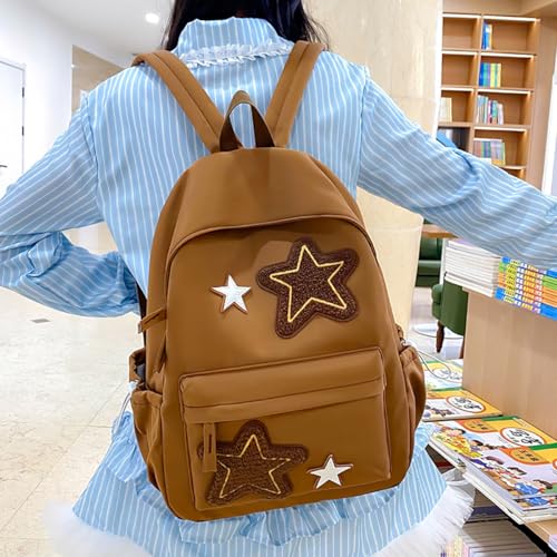 Cute Y2K Backpack Start School Backpack for Girls Boys Kawaii Preppy School Bag Statement Aesthetic College Bookbag (Brown)2