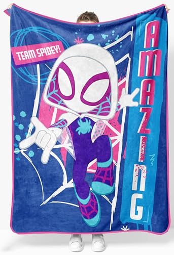 Jay Franco Kids Plush Throw Blanket – Soft & Cozy Fleece Throw for Bedroom & Couch Décor, Official Licensed Product, Blue - Ghost Spider, 46x60 - Throw Blanket