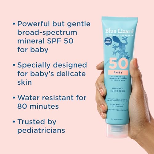 Blue Lizard BABY Mineral Sunscreen with Zinc Oxide, SPF 50+, Water Resistant, UVA/UVB Protection with Smart Cap Technology - Fragrance Free, 5 oz. Tube