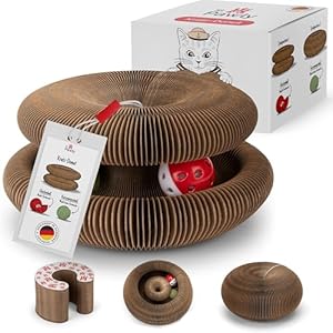 ST.PAWLY&reg; - Kratz-Donut - Katzenspielzeug - Kratzspielzeug - Kratzpappe - Pappring - Katzenminzeball - Glockenball