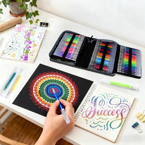 120 Color Gel Pens for Adult Coloring,1.0mm Bullet Tip Coloring Gel Pens,Glitter Colored Gel Ink Pens,Large Capacity Artist Maker Pens Set for Drawing Doodling Journaling, Art Supplies and DIY Crafts by LANRENWENG - Image 6