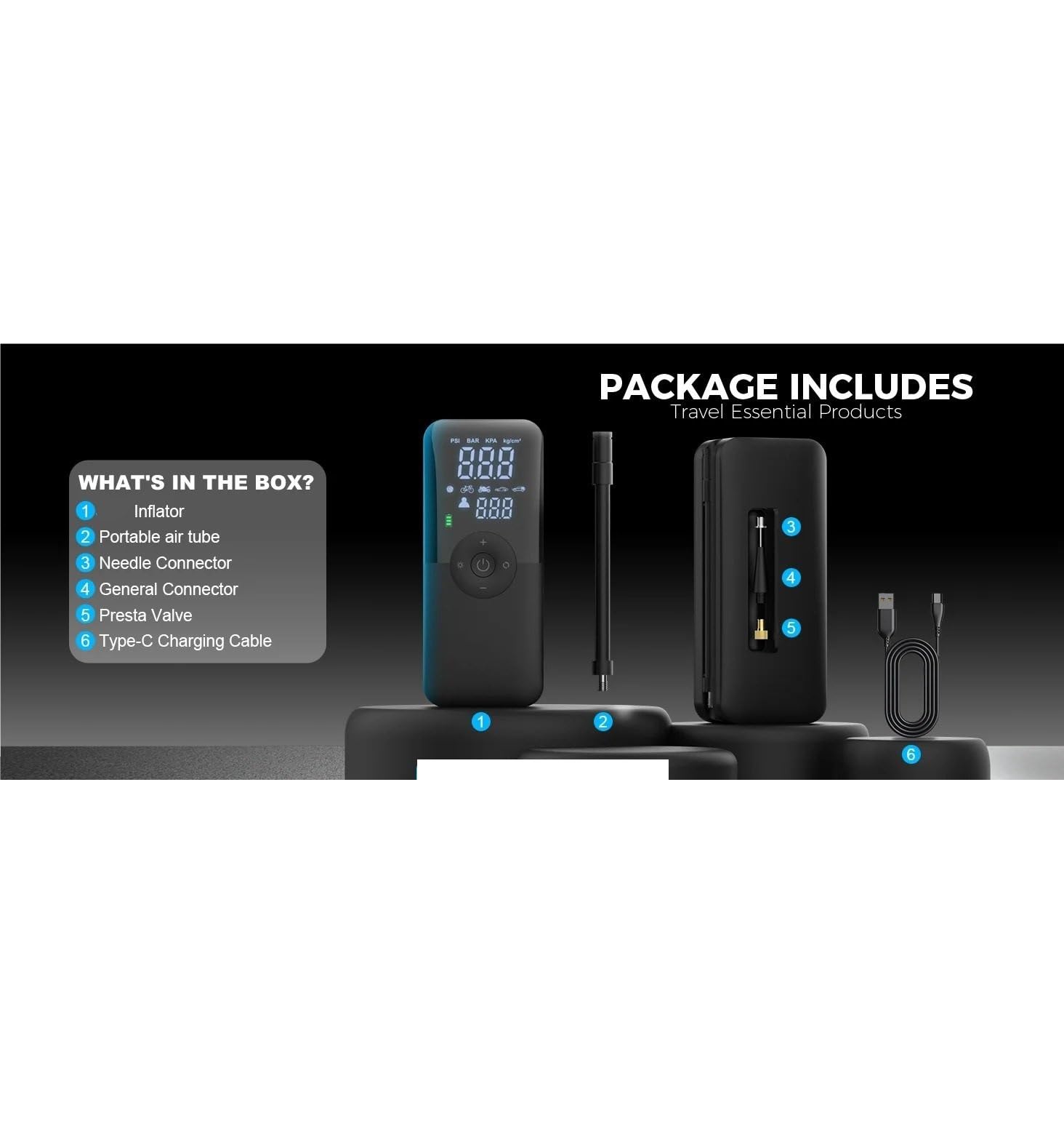 Compresores de aire portátiles Bomba de aire portátil de 150PSI para neumáticos de automóvil, inflador de neumáticos con batería de 5600mAh, compresor inalámbrico para inflar Inflador Ruedas Coche