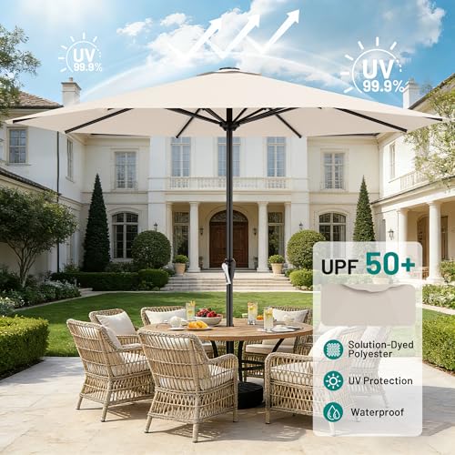 Image of AreShark 12 FT Patio Umbrella for Outdoor, Outdoor Table Umbrella with Crank, Outdoor Patio Umbrellas with 8 Sturdy Ribs, Patio Umbrellas for Market, Garden, Pool (Cream White)