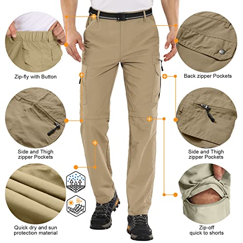 Mens Hiking Pants Convertible Boy Scout Zip Off Shorts Lightweight Quick Dry Breathable Fishing Safari Pants,6101,Khaki,36 #TOP5