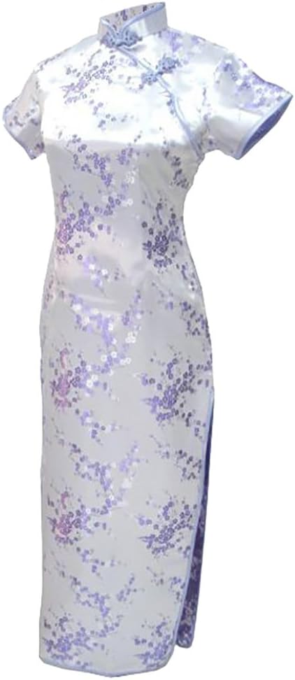 7Fairy Sexy Women's Lilac Floral Long Chinese Evening Dress Cheongsam