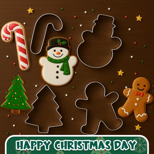 Teenyyou 4 Pcs Large Christmas Cookie Cutters 7.5" Stainless Steel Metal Cookie Molds for Xmas Holiday Creative Baking Delights(Snowman, Christmas Tree, Gingerbread Man ，candy Cane) by Teenyyou - Image 6