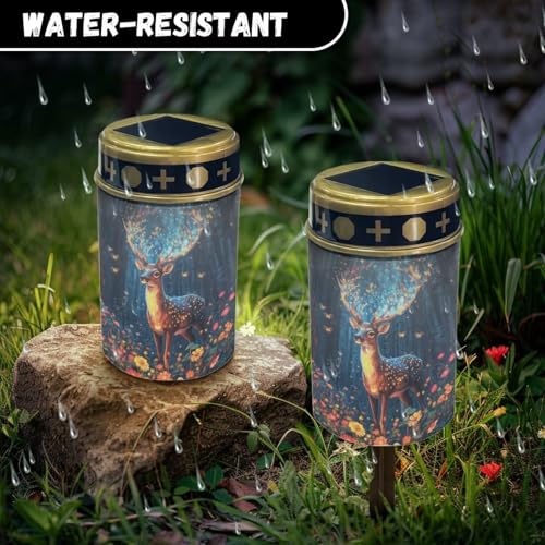 Image of Deer Floral Cemetery Solar Lights for Grave Waterproof Solar Grave Lights for Cemetery Decoration Flameless Solar Powered Light for Prayer