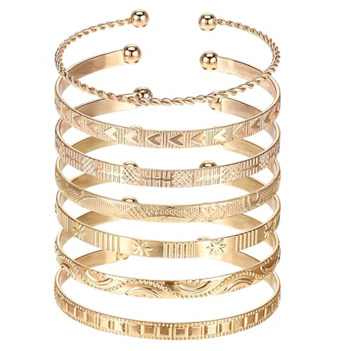 Tweruna 7 Pcs Open Gold Bangles for Women, Adjustable Gold Bracelets, Multi Layer Stackable Cuff...