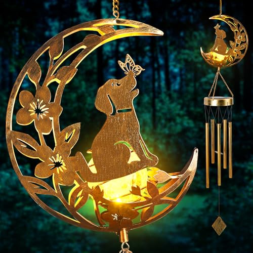 Moon Dog Wind Chime Outdoor Handcrafted Metal Garden Wind Chimes with Dog & Moon Charms Soothing Wind Bells for Patio Porch Decor Weatherproof Gift for Lovers & Pet Owners