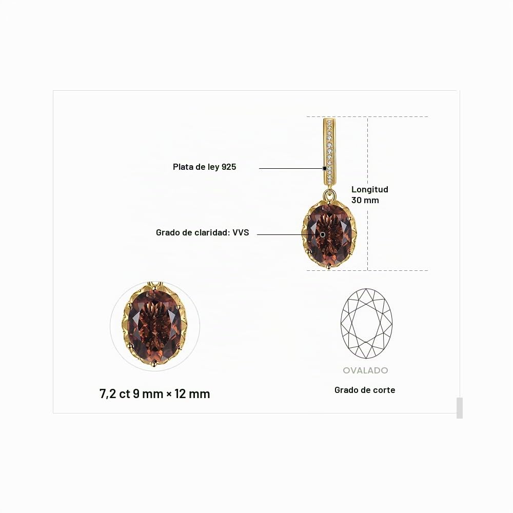 JewelryPalace Pendientes Colgantes Mujer Plata Oro 14k Oro Rosa, Pendientes de Tuerca 7ct Cuarzo Ahumado Natural Marrón Ovalado, Pendientes Niña Vintages Piedra Solitario, Joyas