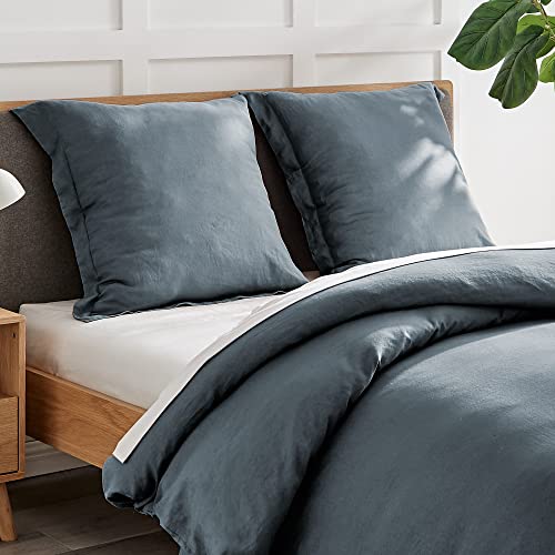 Image of Levtex Home - 100% French Flax Linen - Euro Sham - French Flax Washed Linen - Denim Blue - Sham Size (26x26in.), No Insert