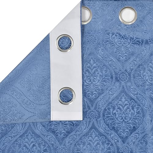 Image of Homefab India 2 Piece Velvet Window Curtain - 5 feet, Room Darkening Curtains, Sky Blue