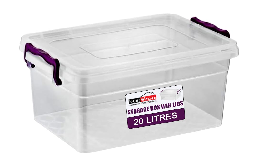 Best House Storage Boxes with Lids - Pack of 1 - Clear Plastic Heavy Duty, Stackable Storage Boxes Use for Home, office, Kitchen, Toys and Goods (20 Litres)