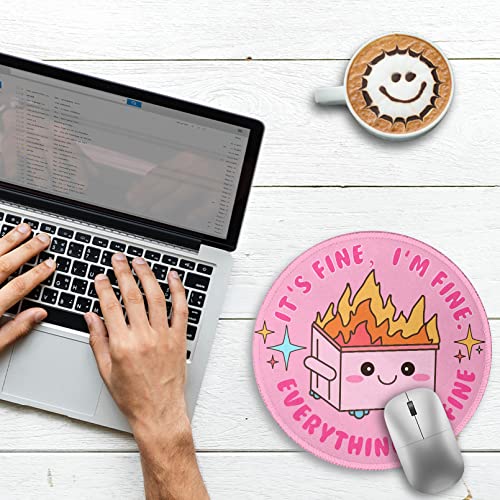 Image of Gctriki Funny Round Mouse Pad,Cute Pink Mouse Pad For Desk,Office Decor For Women,Dumpster On Fire Mousepad With Stitched Edge Non-Slip Rubber Base,8.6 X 8.6 Inch,Home Office Decor Desk Accessories