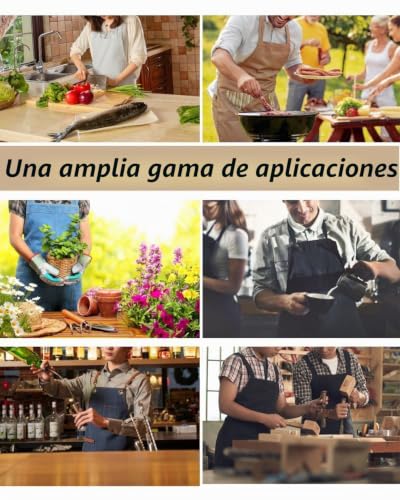 Miniatura 8 de Crazy Bean Delantal Trabajo Con Bolsillos Mandiles De Cocina De Herramienta Correas Cruzadas Para Jardín Camarero Ajustables Caqui