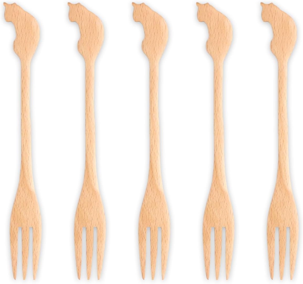 J-kitchens Wooden Beech Wood Cat Afternoon Fork Set of 5 21.5x3.2cm