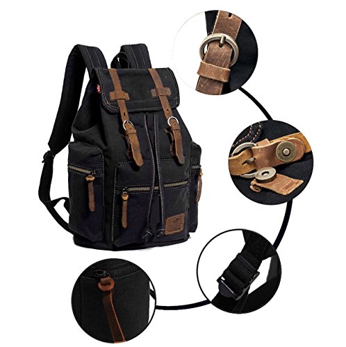 Image of Vintage Canvas Backpack, HuaChen Mens Travel Rucksack for Laptop Hiking School Bookbag