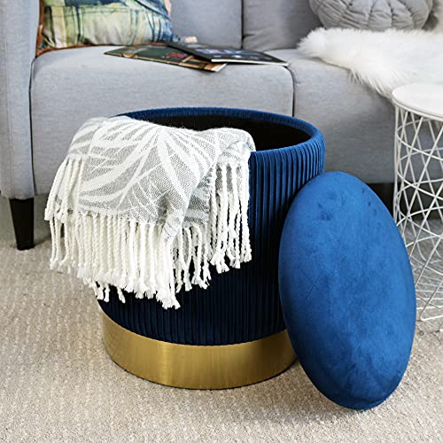 Yyw Home Ottoman With Storage - Bule Velvet Ottoman For Living Room, Velvet Storage Ottoman For Kids Room,Gold Ottoman With Storage, Vanity Chair For Bedroom,Set Of 2 Velvet Ottoman (Blue) #TOP6
