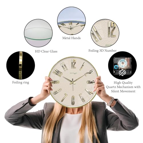 Image of RANDOM Silent Wall Clock, Non-Ticking Quartz Movement, Foiling Ring and 3D Numbers (Gold Frame)